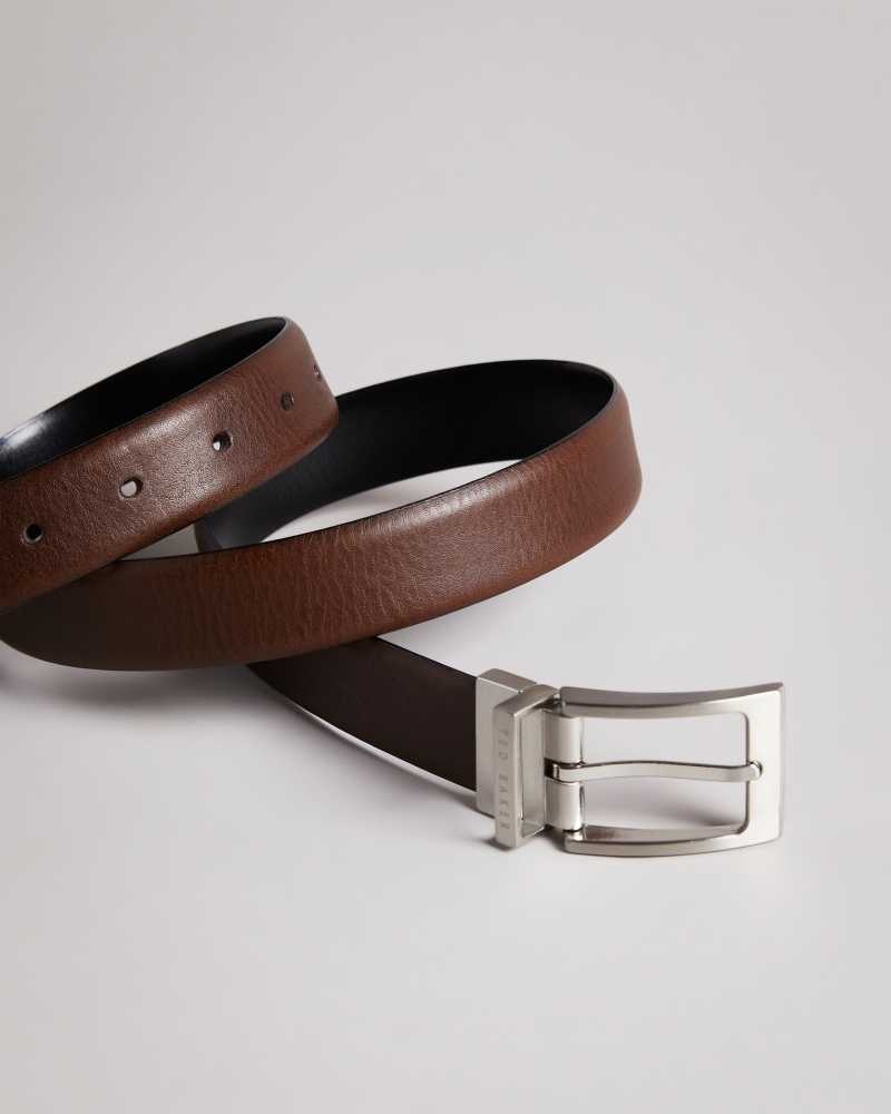 Chocolate Ted Baker Karmer Reversible Leather Belt | ZA0001744