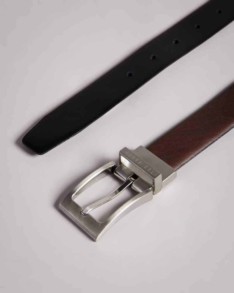 Chocolate Ted Baker Karmer Reversible Leather Belt | ZA0001744