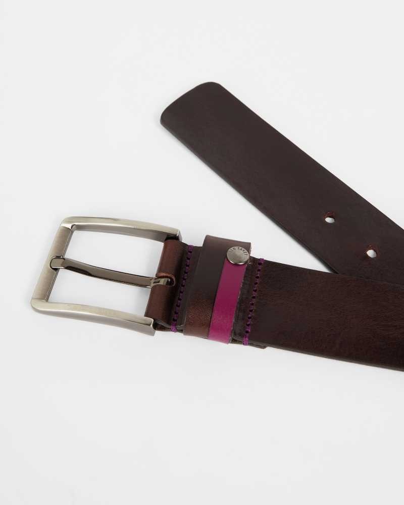 Chocolate Ted Baker Keepsak Contrast Detail Leather Belt | ZA0001787