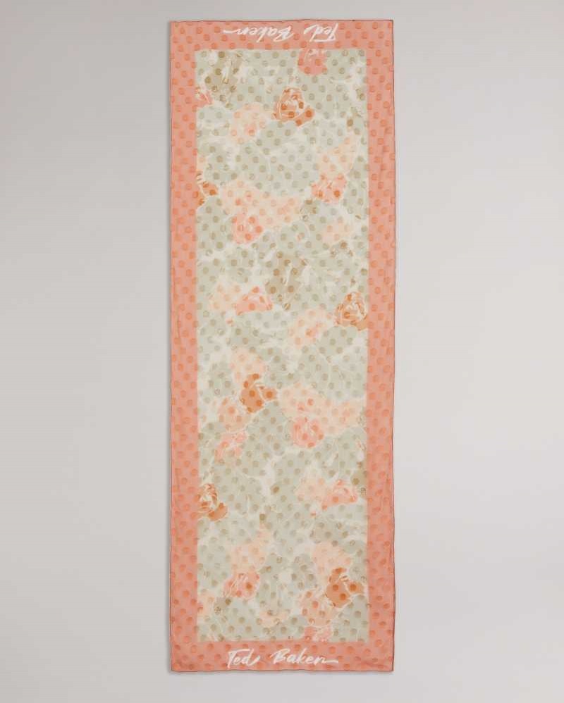 Coral Ted Baker Alanny Floral Printed Long Scarf | ZA0002033