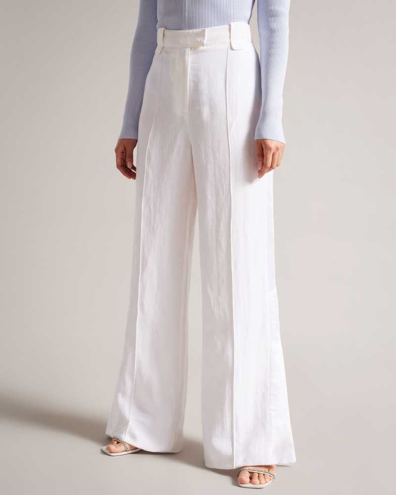 Cream Ted Baker Astaat Wide Leg Tuxedo Trousers With Side Split | ZA0001495