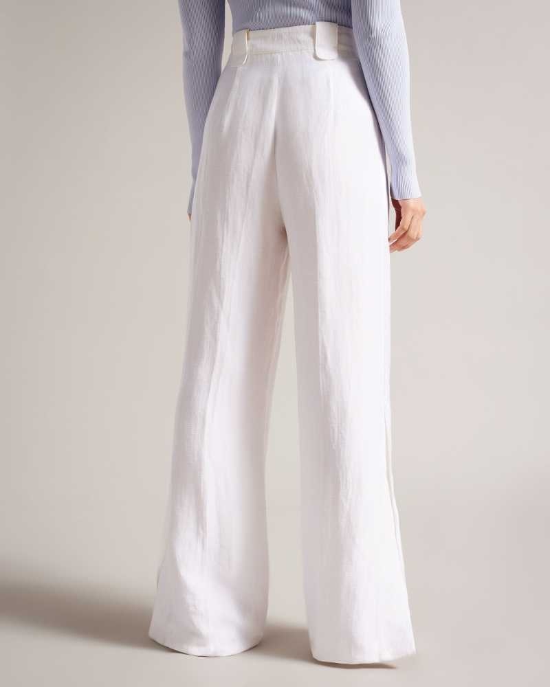 Cream Ted Baker Astaat Wide Leg Tuxedo Trousers With Side Split | ZA0001495