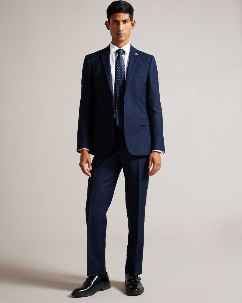 Dark Blue Ted Baker Andesst Pure Wool Slim Fit Suit Trousers | ZA0001126