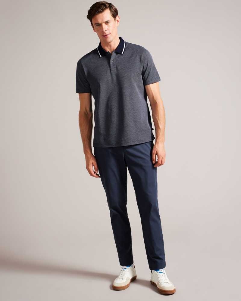 Dark Blue Ted Baker Arts Mini Jacquard Stitch Polo Shirt | ZA0000898