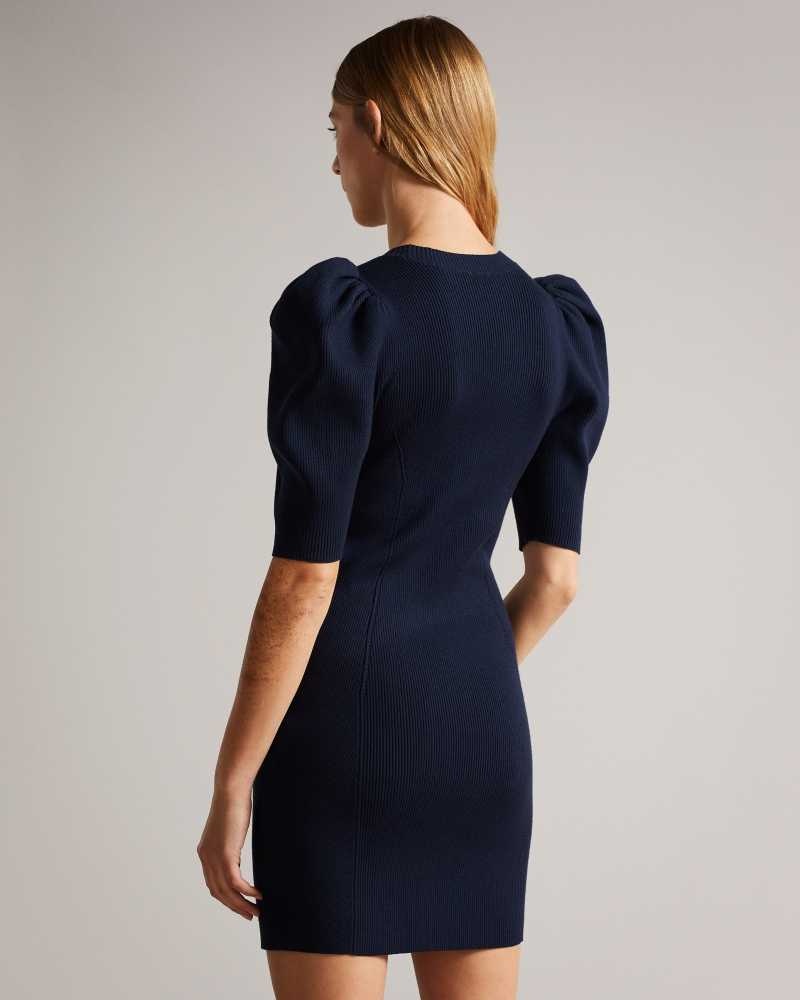 Dark Blue Ted Baker Dollra Scoop Neck Bodycon Dress | ZA0000260