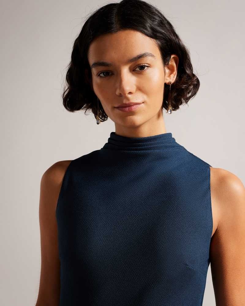 Dark Blue Ted Baker Eleanar Cowl Neck Sleeveless Midi Slip Dress | ZA0000255