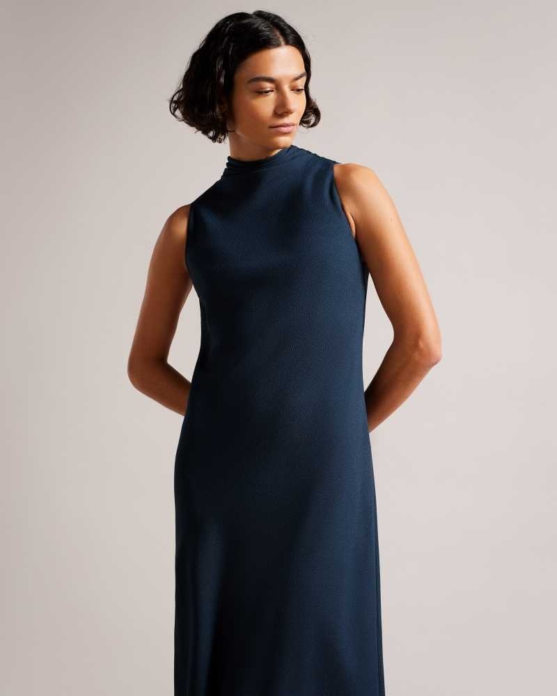 Dark Blue Ted Baker Eleanar Cowl Neck Sleeveless Midi Slip Dress | ZA0000255