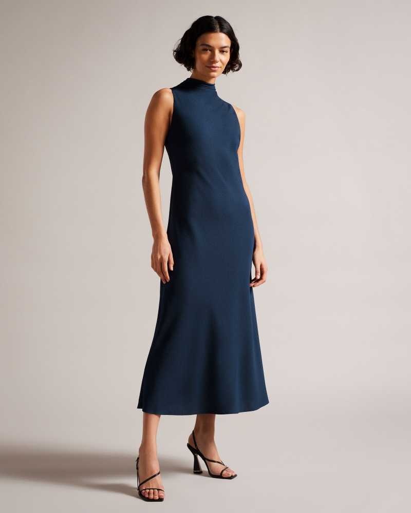 Dark Blue Ted Baker Eleanar Cowl Neck Sleeveless Midi Slip Dress | ZA0000255