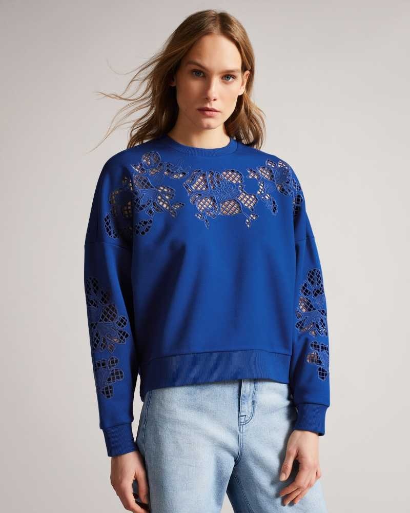 Dark Blue Ted Baker Fllo Laser Cut Sweater | ZA0001401