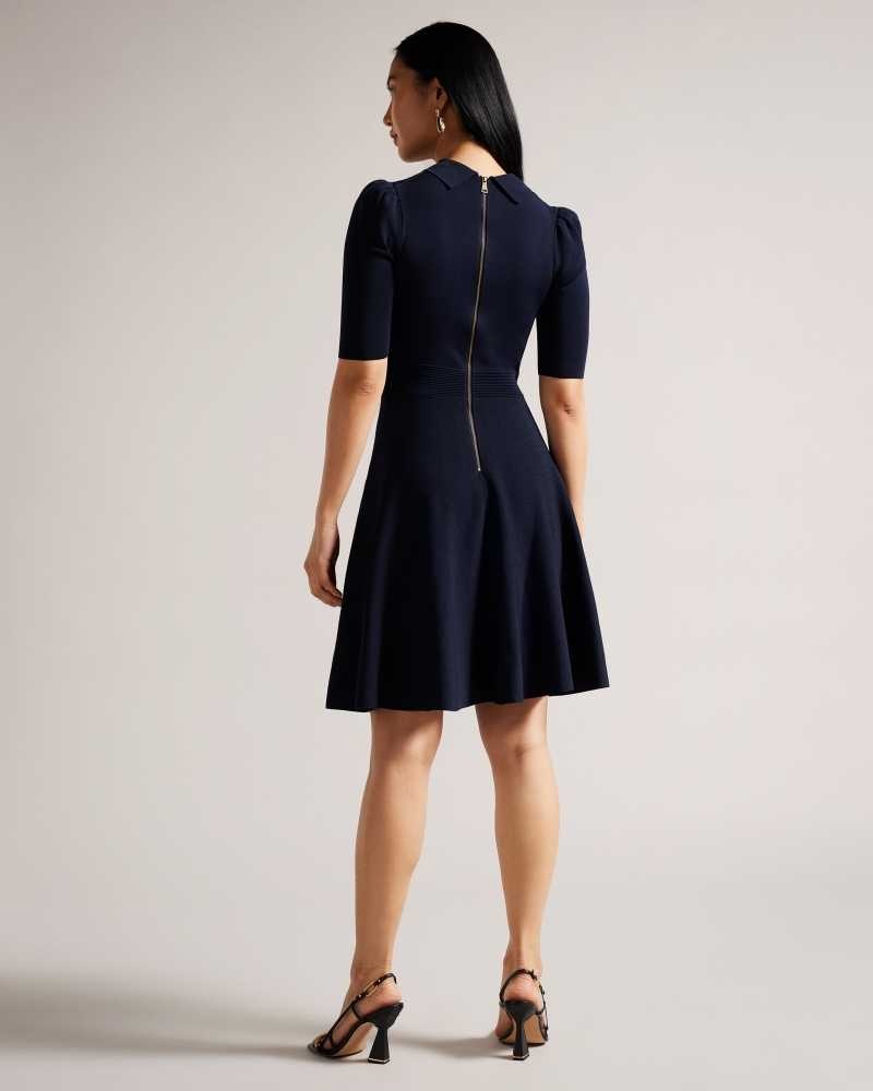 Dark Blue Ted Baker Hillder Delicate Pointelle Knit Dress | ZA0000179