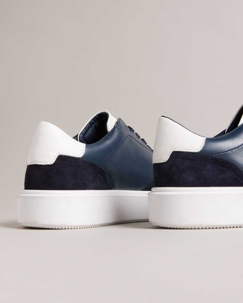 Dark Blue Ted Baker Luigis Inflated Sole Leather And Suede Sneakers | ZA0001735