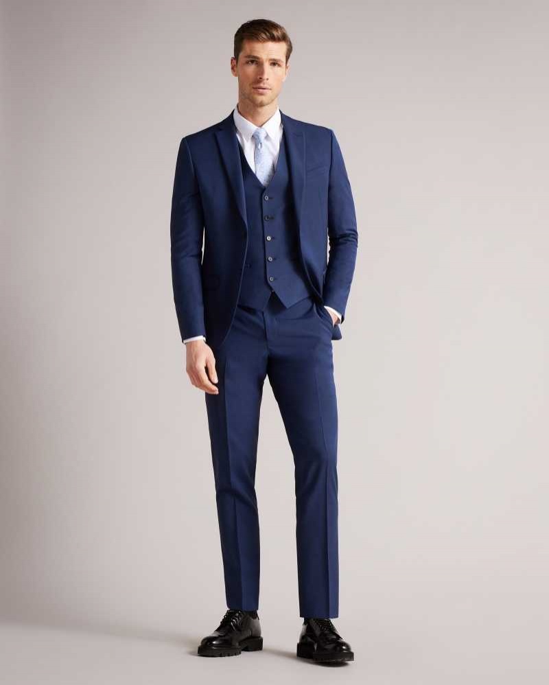 Dark Blue Ted Baker Sinjws Slim Fit Plain Suit Waistcoat | ZA0001123