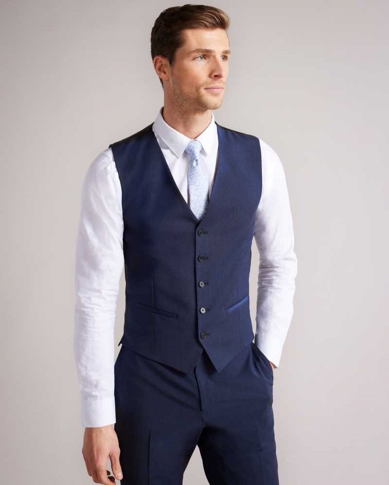 Dark Blue Ted Baker Sinjws Slim Fit Plain Suit Waistcoat | ZA0001123