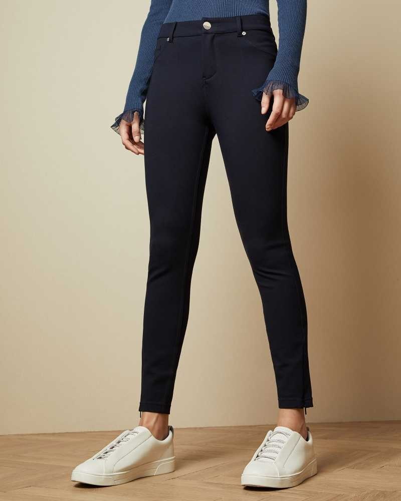 Dark Blue Ted Baker Strenti Skinny Zip Cuff Ponti Jeggings | ZA0001545