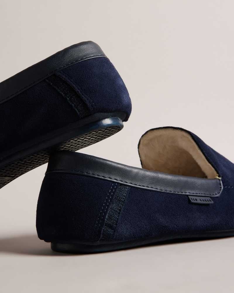 Dark Blue Ted Baker Vallant Moccasin Slippers | ZA0001701