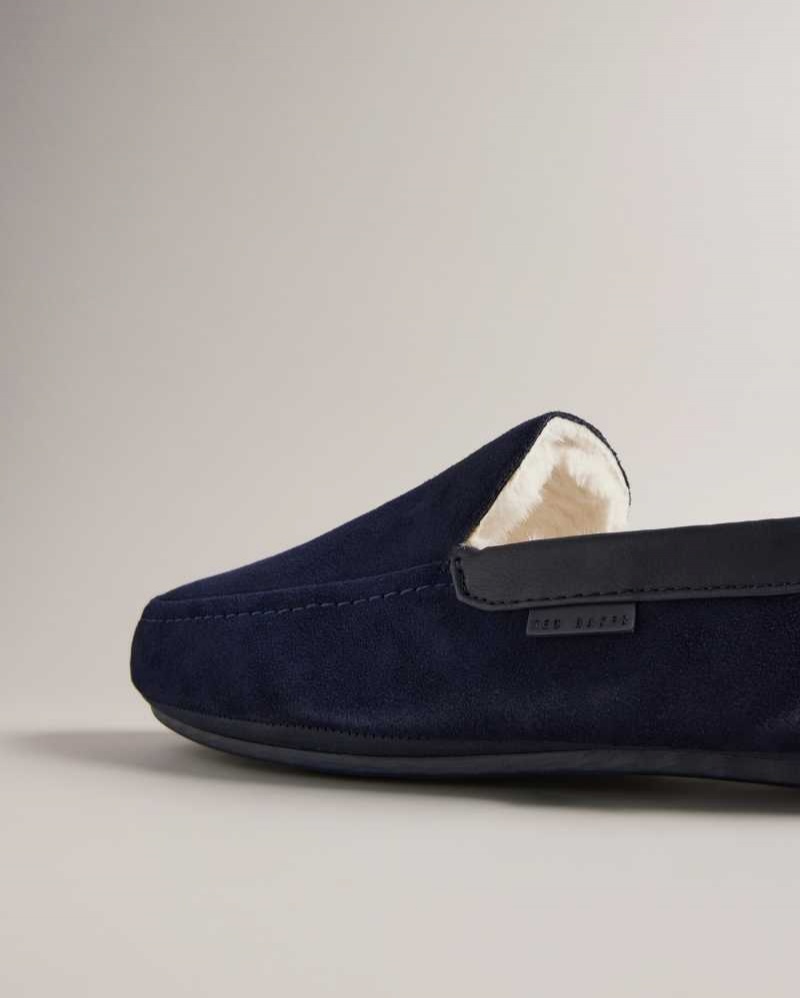 Dark Blue Ted Baker Vallant Moccasin Slippers | ZA0001701