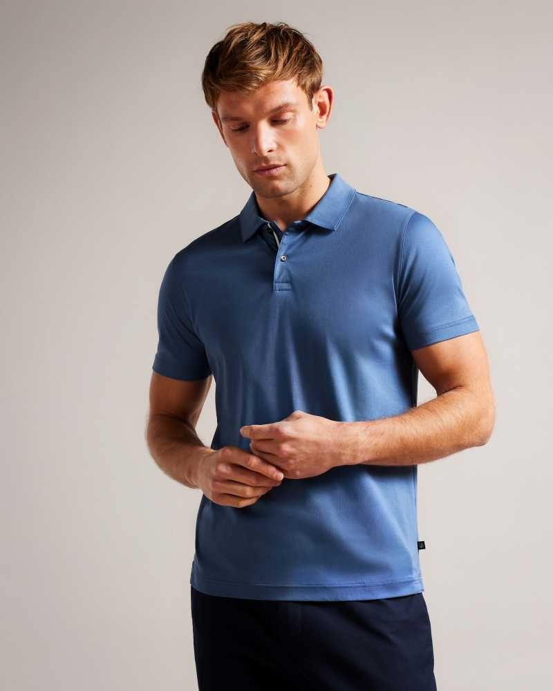 Dark Blue Ted Baker Zeiter Short Sleeve Slim Fit Polo Shirt | ZA0000877