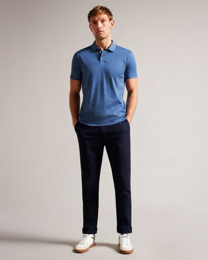 Dark Blue Ted Baker Zeiter Short Sleeve Slim Fit Polo Shirt | ZA0000877