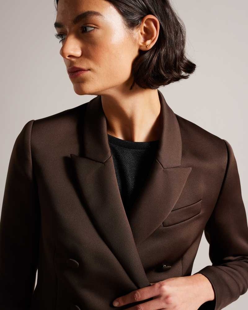 Dark Brown Ted Baker Seraph Double Breasted Satin Boyfriend Blazer | ZA0000547