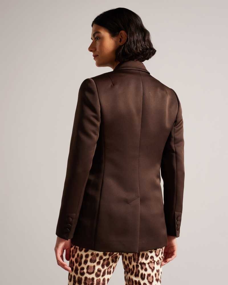 Dark Brown Ted Baker Seraph Double Breasted Satin Boyfriend Blazer | ZA0000547