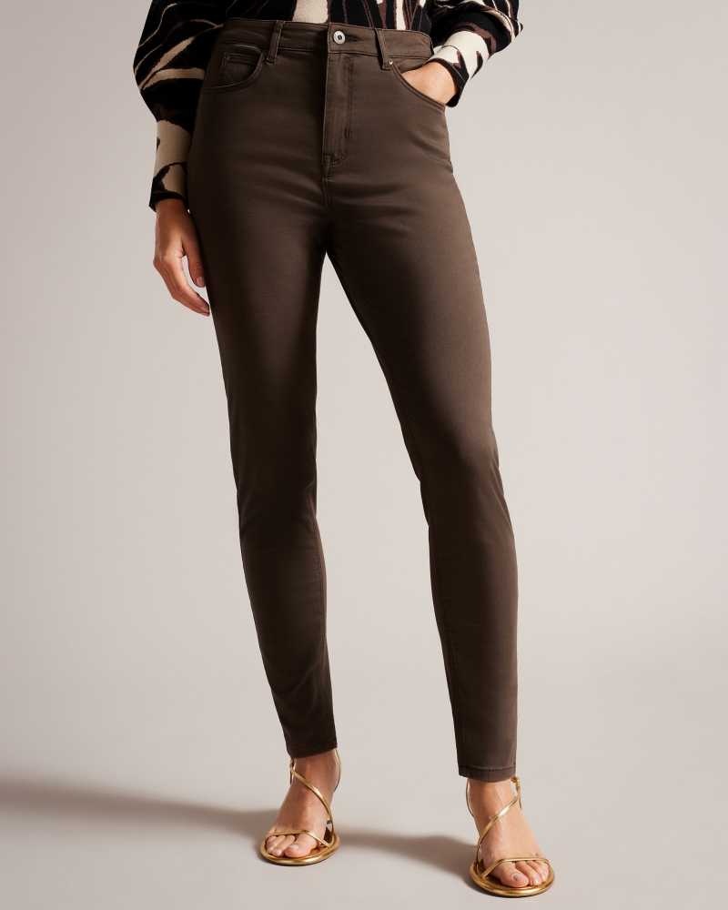 Dark Brown Ted Baker Sophaa Skinny Fit Sateen Jeans | ZA0000673