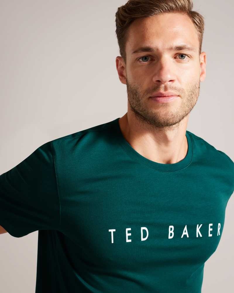 Dark Green Ted Baker Broni Short Sleeve Branded T-Shirt | ZA0001279