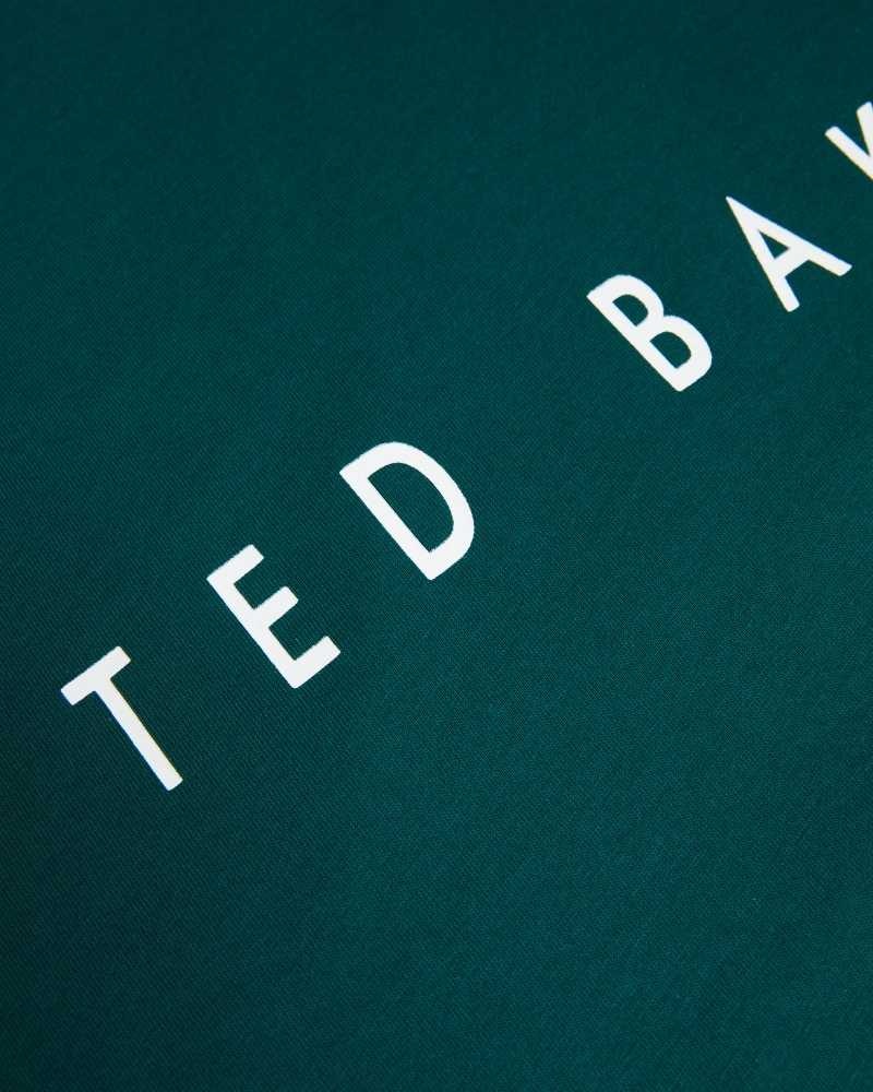 Dark Green Ted Baker Broni Short Sleeve Branded T-Shirt | ZA0001279