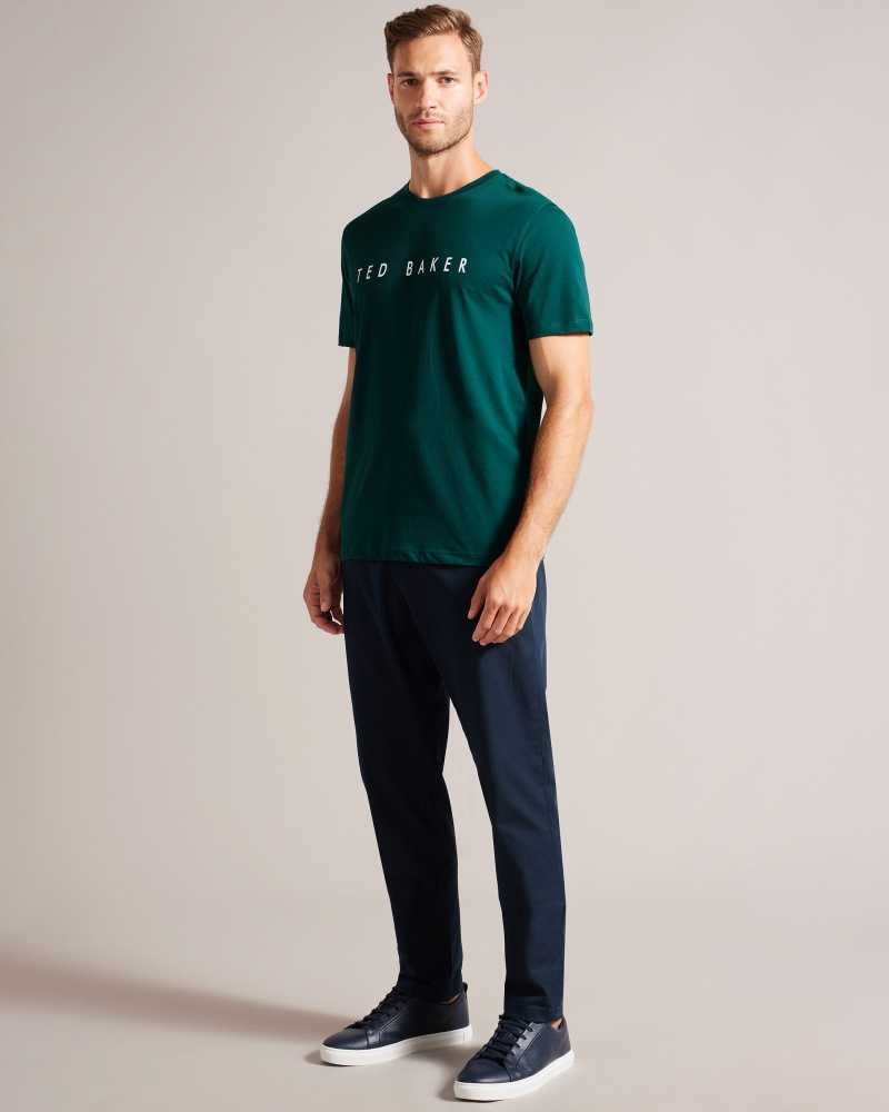 Dark Green Ted Baker Broni Short Sleeve Branded T-Shirt | ZA0001279