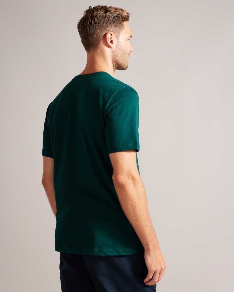 Dark Green Ted Baker Broni Short Sleeve Branded T-Shirt | ZA0001279