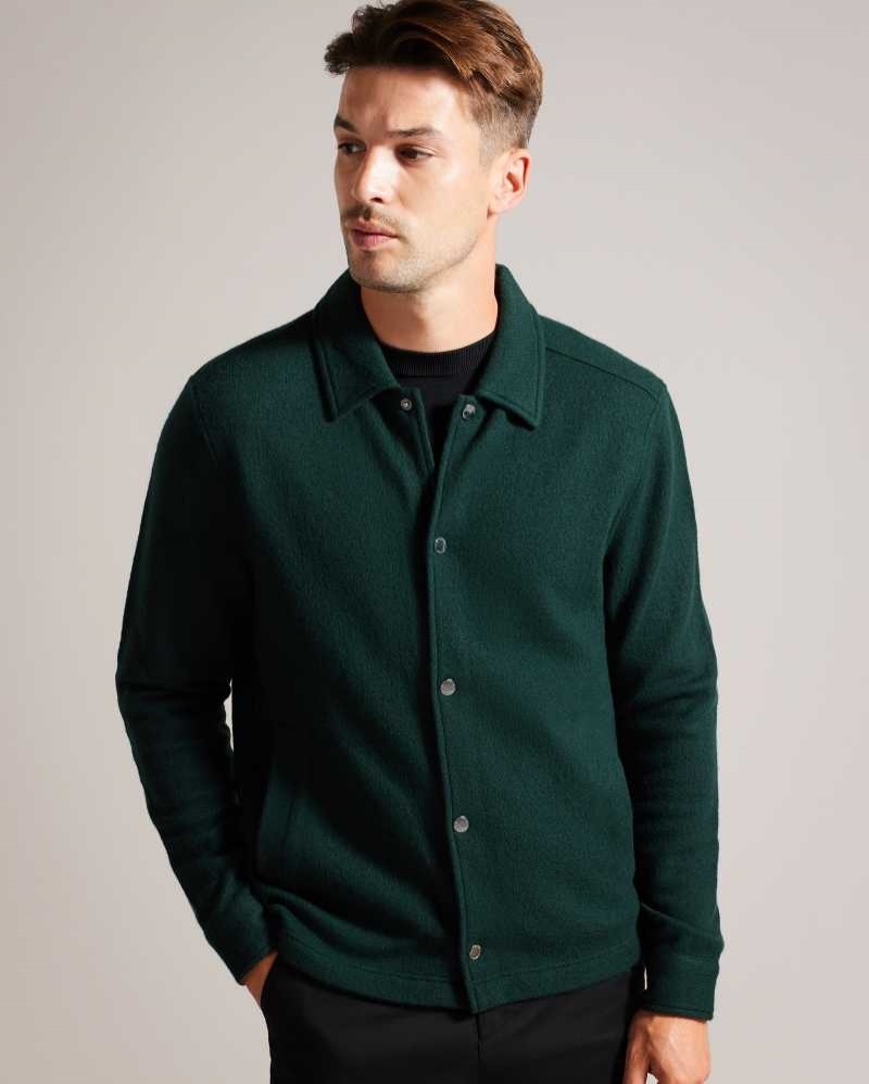 Dark Green Ted Baker Eason Long Sleeve Button Through Wool Jacket | ZA0000658