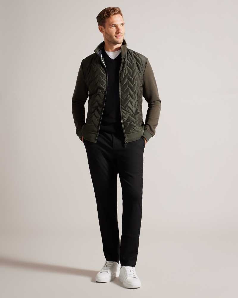 Dark Green Ted Baker Hamste Long Sleeve Quilted Front Jacket | ZA0000633