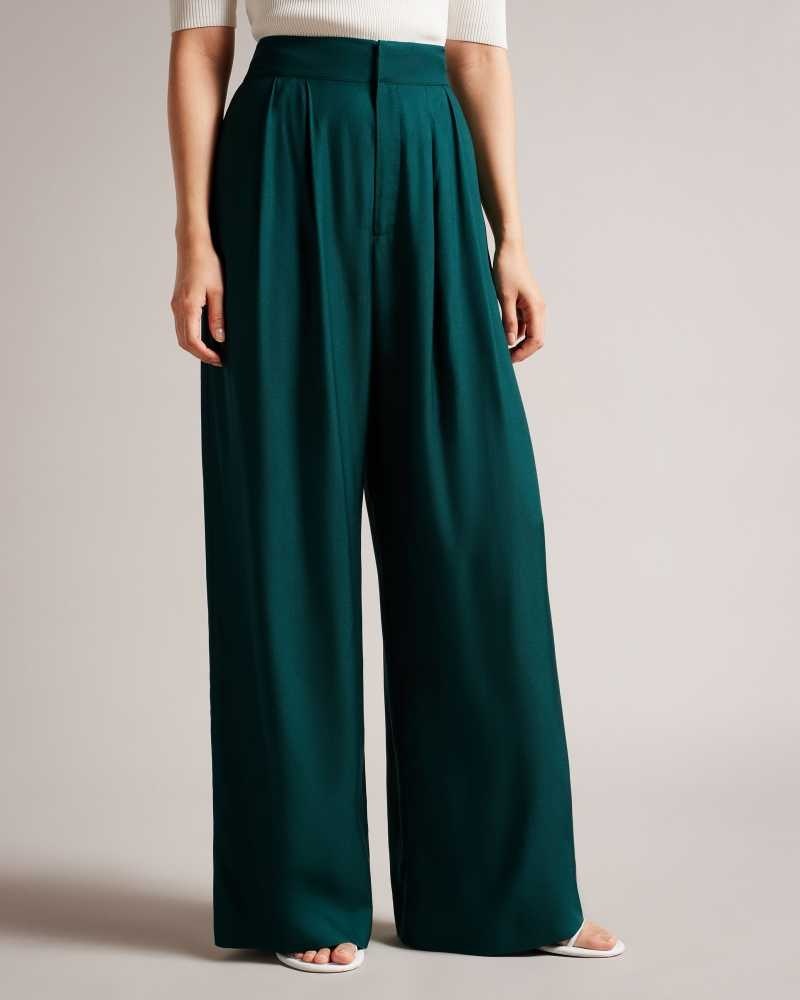 Dark Green Ted Baker Krissi Wide Leg Trousers | ZA0001537