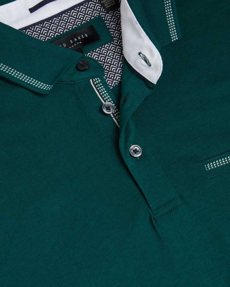 Dark Green Ted Baker Tortila Polo Shirt With Striped Details | ZA0001340