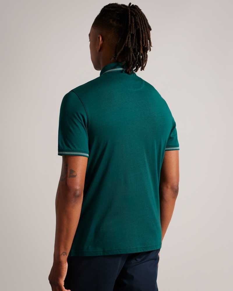 Dark Green Ted Baker Tortila Polo Shirt With Striped Details | ZA0001340