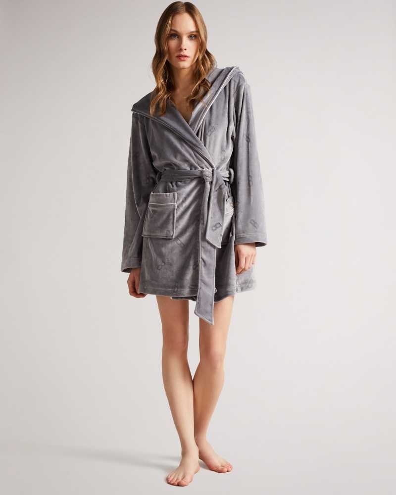 Dark Grey Ted Baker Slepsi Plush Hooded Dressing Gown | ZA0000805