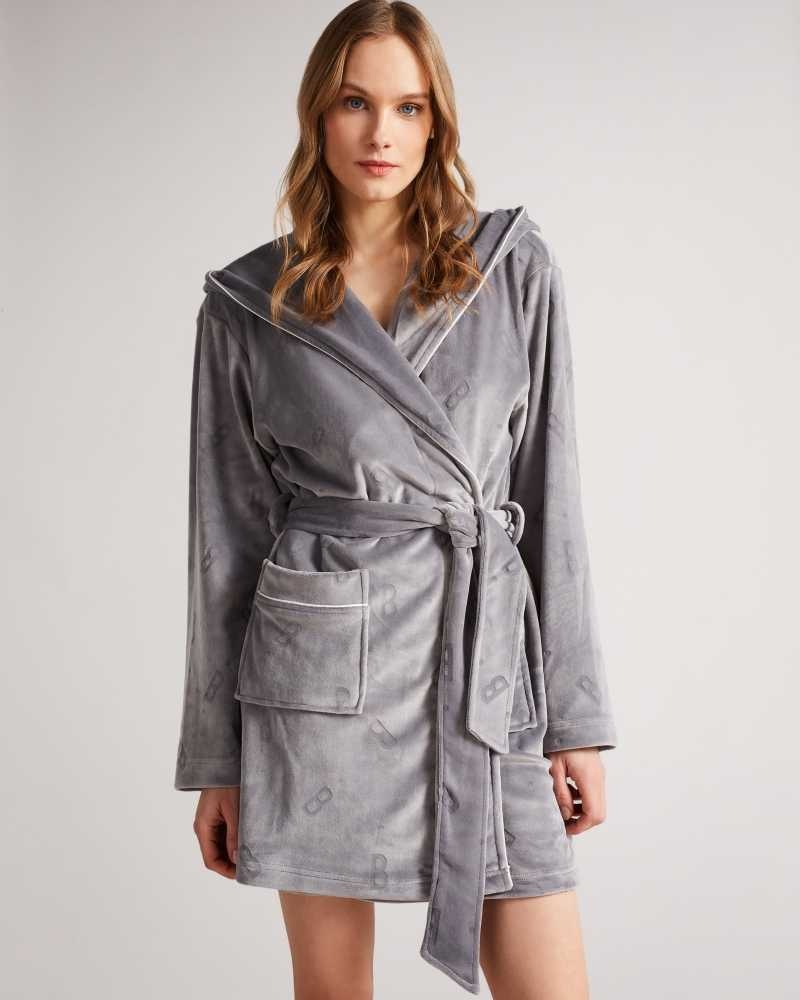 Dark Grey Ted Baker Slepsi Plush Hooded Dressing Gown | ZA0000805