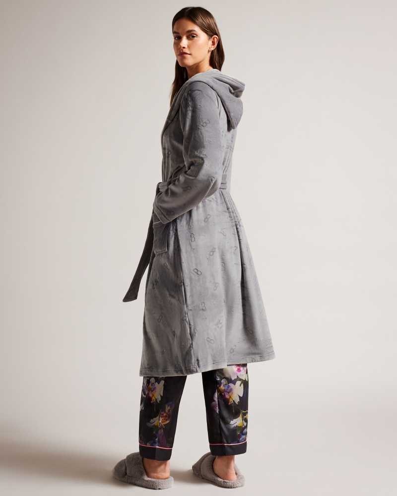 Dark Grey Ted Baker Slepsil Long Plush Hooded Dressing Gown | ZA0000819