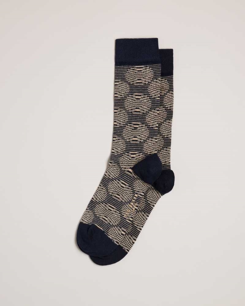 Dark Navy Ted Baker Circsok Circular Geometric Socks | ZA0002051