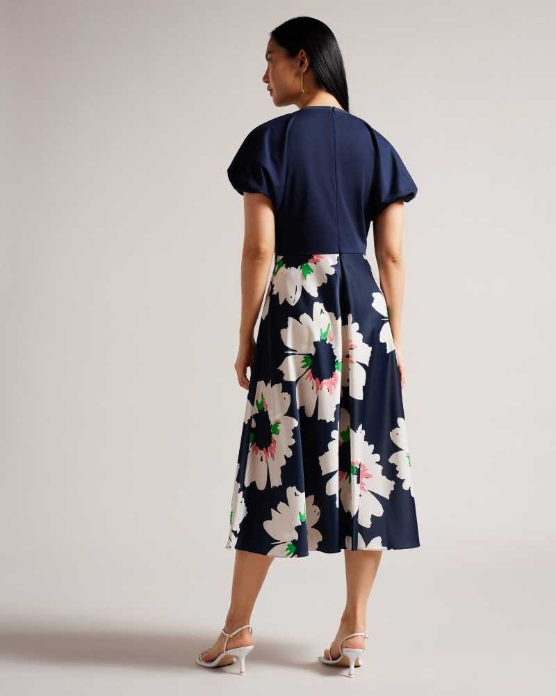 Dark Navy Ted Baker Daysiah Ponte Top Dress With Midi Skirt | ZA0000246