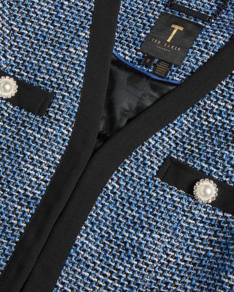 Dark Navy Ted Baker Diniia V Neck Boucle Jacket | ZA0001107