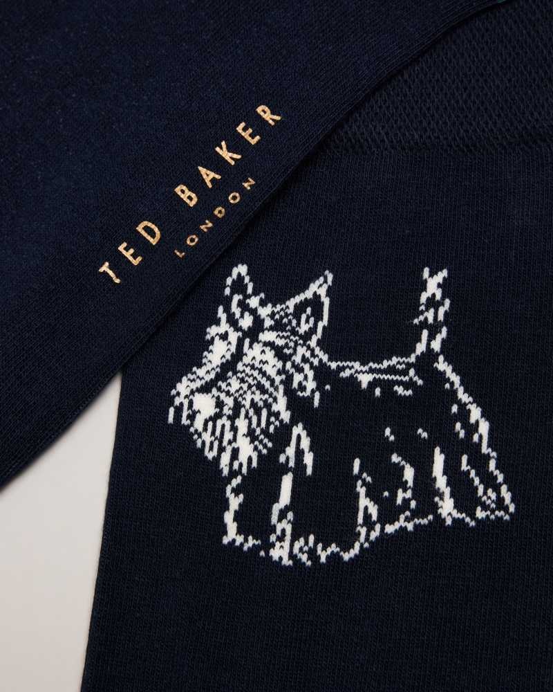 Dark Navy Ted Baker Dogsock Scottie Dog Print Socks | ZA0002074