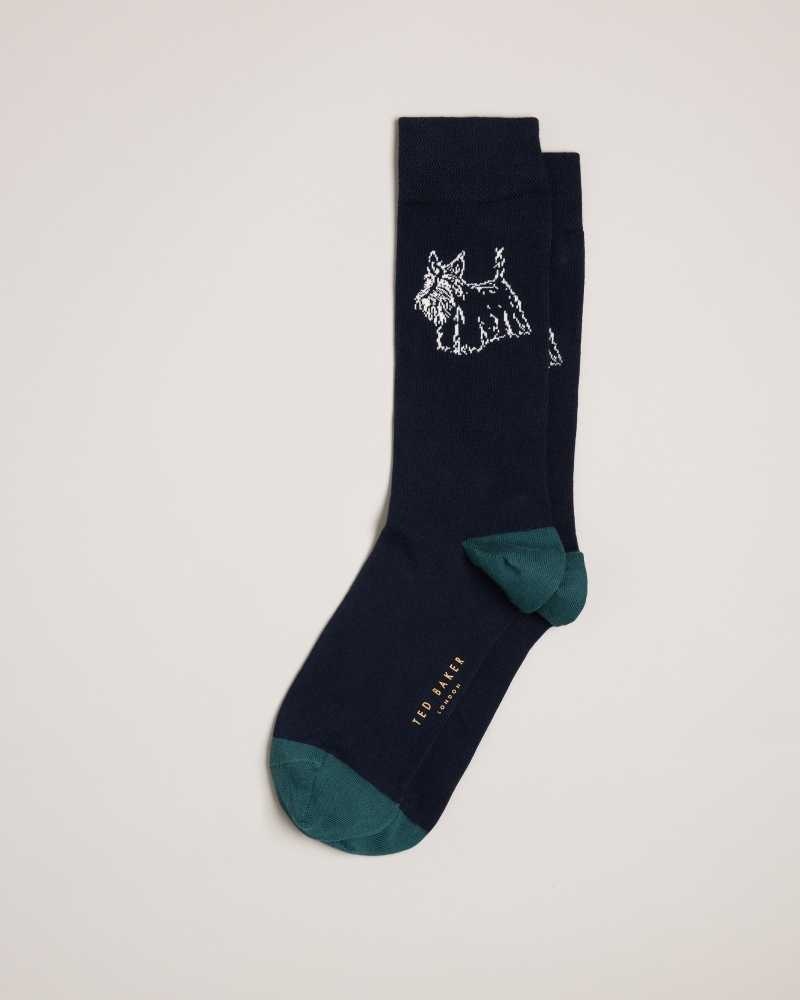 Dark Navy Ted Baker Dogsock Scottie Dog Print Socks | ZA0002074