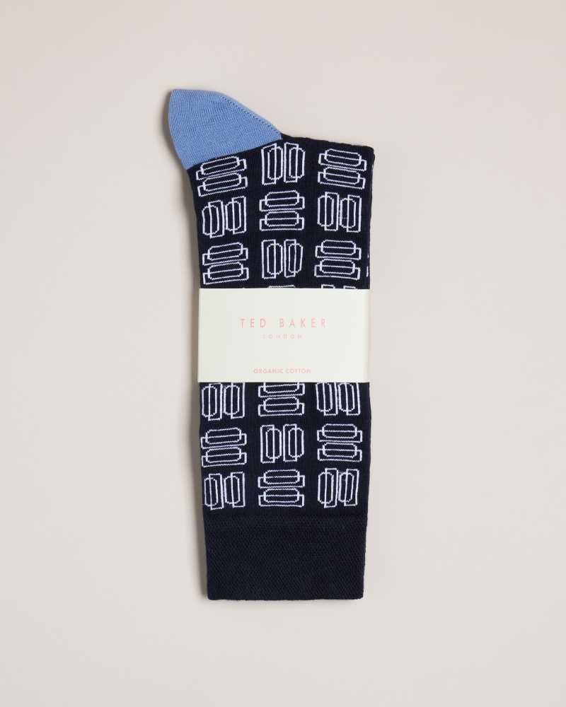 Dark Navy Ted Baker Gridsoc Geometric Pattern Socks | ZA0002063