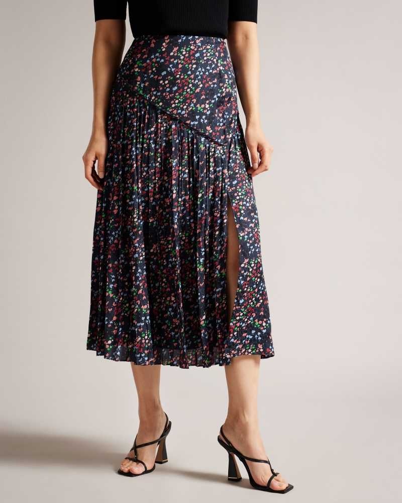 Dark Navy Ted Baker Israa Pleated Midi Skirt | ZA0001063