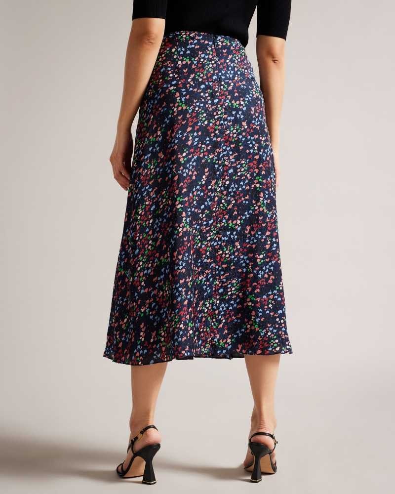 Dark Navy Ted Baker Israa Pleated Midi Skirt | ZA0001063