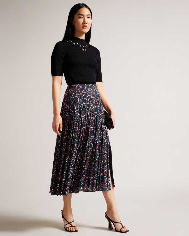 Dark Navy Ted Baker Israa Pleated Midi Skirt | ZA0001063