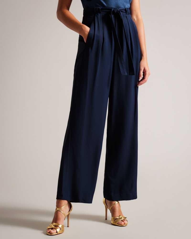 Dark Navy Ted Baker Jemmiah Wide Leg Trousers | ZA0001468