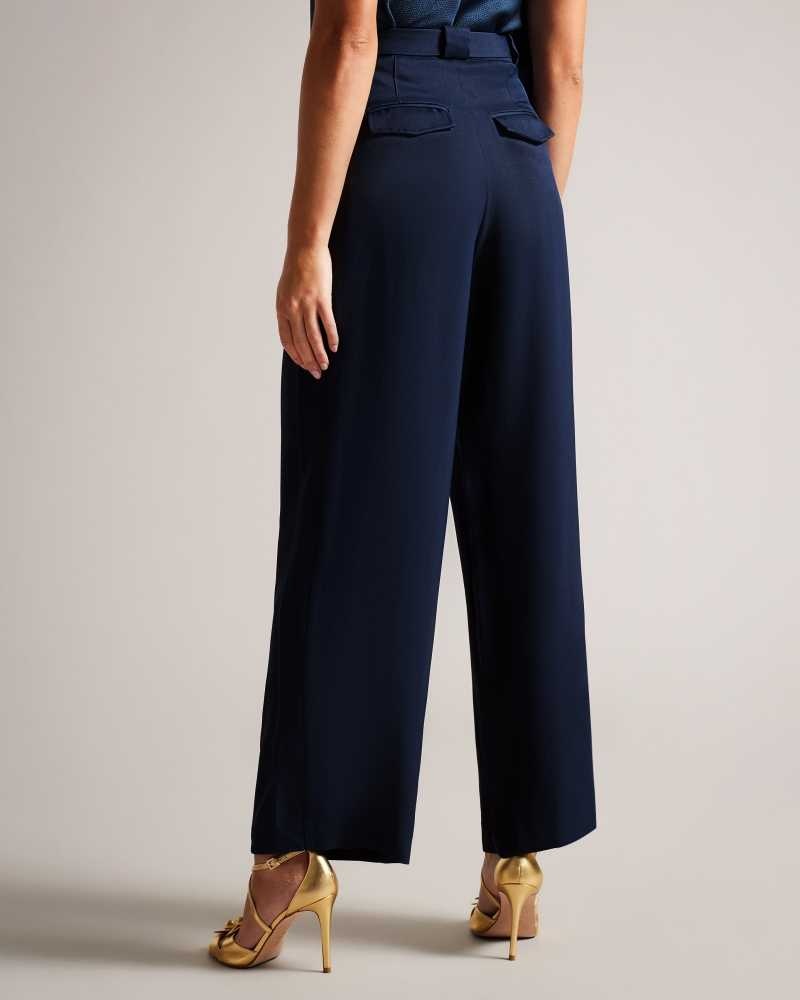 Dark Navy Ted Baker Jemmiah Wide Leg Trousers | ZA0001468