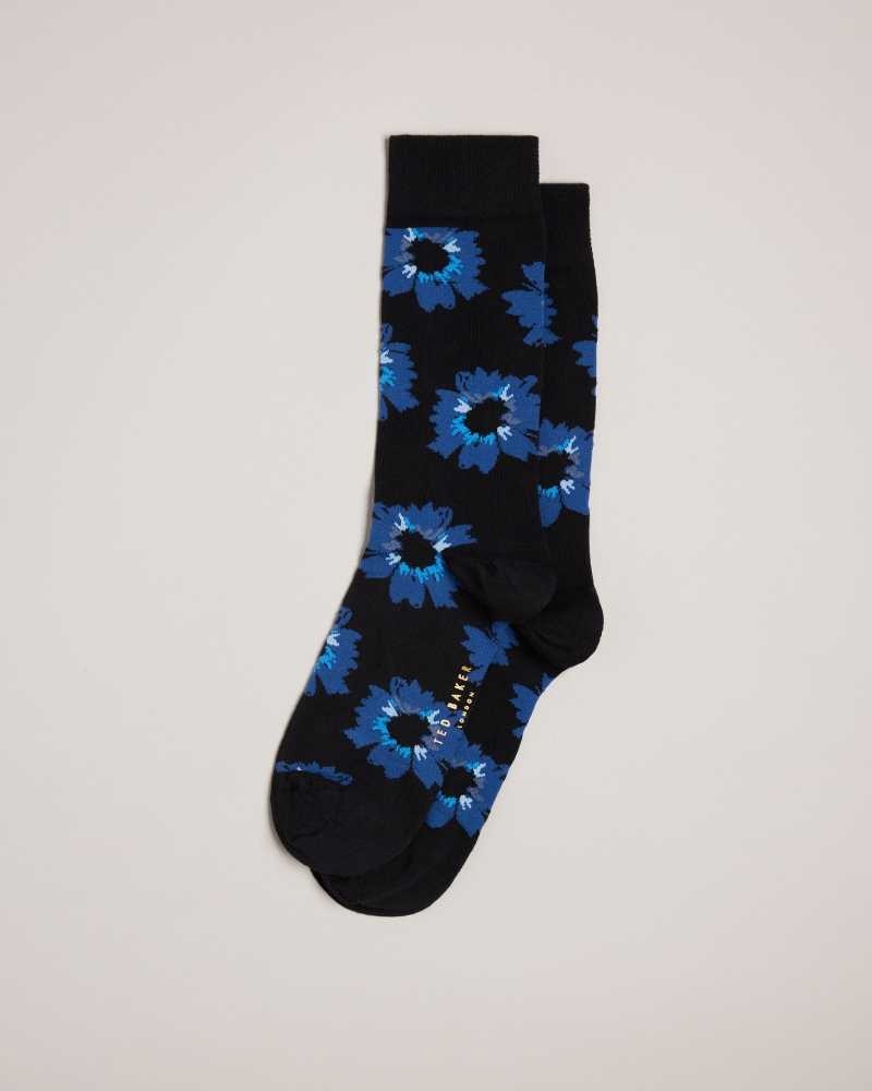 Dark Navy Ted Baker Newflor Painted Floral Print Socks | ZA0002066