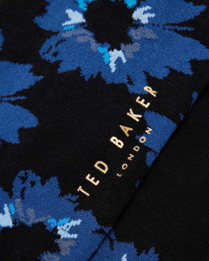 Dark Navy Ted Baker Newflor Painted Floral Print Socks | ZA0002066